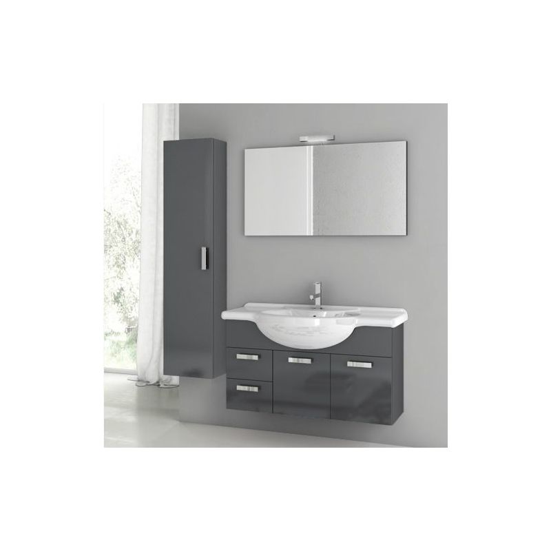 ACF by Nameeks PH06 Phinex 39-6\/15 Wall Mounted Vanity Set with Wood Cabinet, C Glossy Anthracite Fixture Single