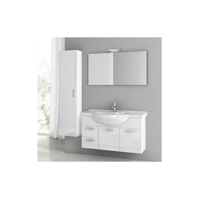 ACF by Nameeks PH06 Phinex 39-6\/15 Wall Mounted Vanity Set with Wood Cabinet, C Glossy White Fixture Single