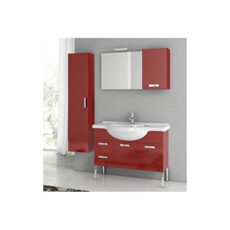 ACF by Nameeks PH07 Phinex 39-6\/15 Floor Standing Vanity Set with Wood Cabinet, Glossy Red Fixture Single