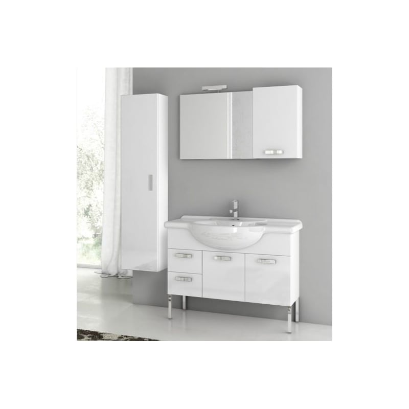 ACF by Nameeks PH07 Phinex 39-6\/15 Floor Standing Vanity Set with Wood Cabinet, Glossy White Fixture Single