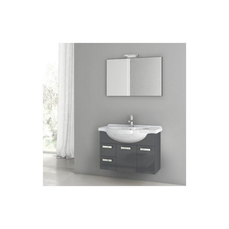 ACF by Nameeks PH11 Phinex 31-1\/2 Wall Mounted Vanity Set with Wood Cabinet, Ce Glossy Anthracite Fixture Single