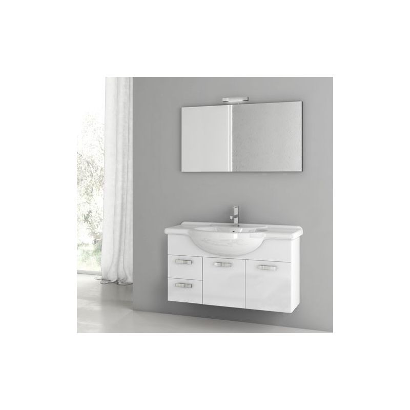 ACF by Nameeks PH16 Phinex 39-6\/15 Wall Mounted Vanity Set with Wood Cabinet, C Glossy White Fixture Single