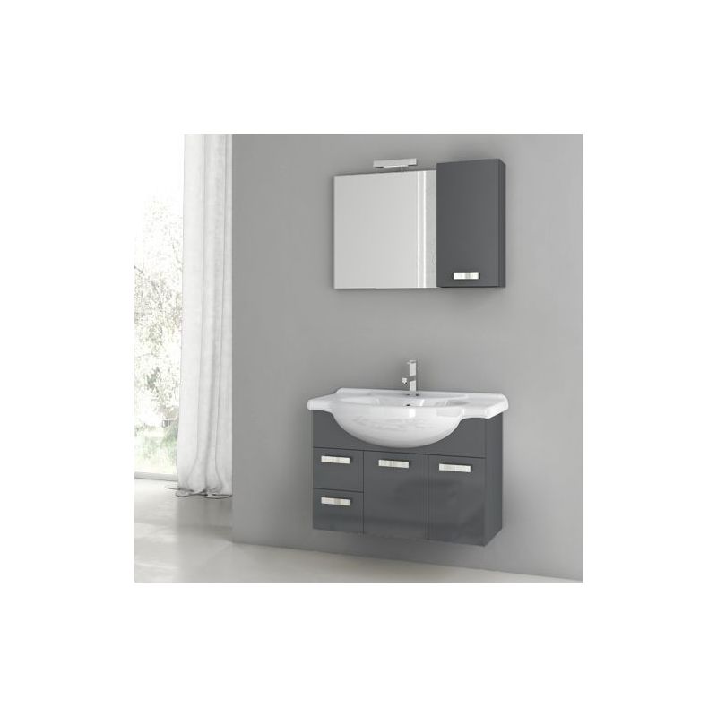 ACF by Nameeks PH19 Phinex 31-1\/2 Wall Mounted Vanity Set with Wood Cabinet, Ce Glossy Anthracite Fixture Single