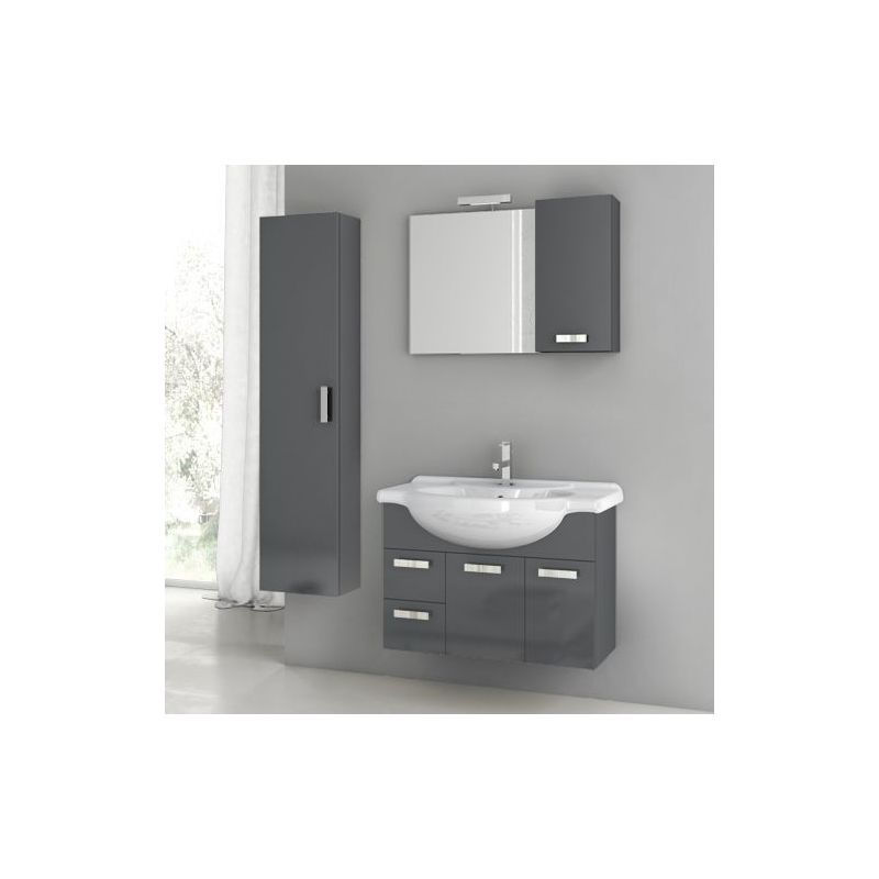 ACF by Nameeks PH20 Phinex 31-1\/2 Wall Mounted Vanity Set with Wood Cabinet, Ce Glossy Anthracite Fixture Single