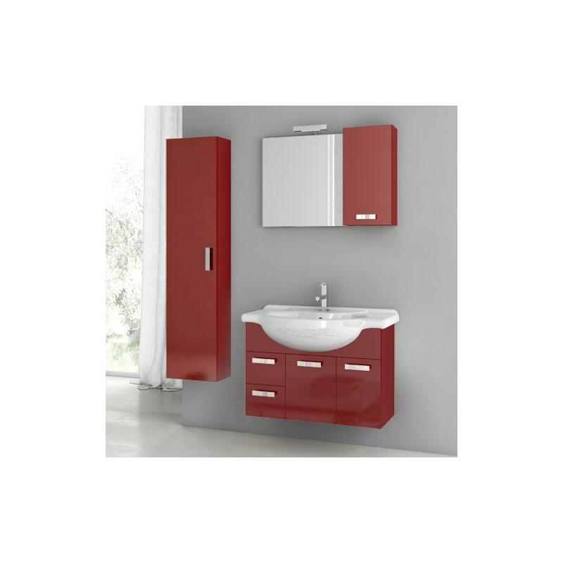 ACF by Nameeks PH22 Phinex 31-1\/2 Wall Mounted Vanity Set with Wood Cabinet, Ce Glossy Red Fixture Single