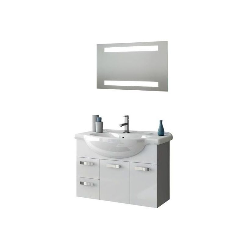 ACF by Nameeks PH26 Phinex 31-1\/2 Wall Mounted Vanity Set with Wood Cabinet, Ce Glossy White Fixture Single