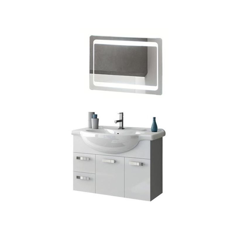 ACF by Nameeks PH27 Phinex 31-1\/2 Wall Mounted Vanity Set with Wood Cabinet, Ce Glossy White Fixture Single