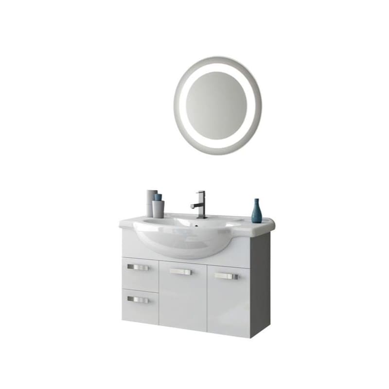 ACF by Nameeks PH28 Phinex 31-1\/2 Wall Mounted Vanity Set with Wood Cabinet, Ce Glossy White Fixture Single