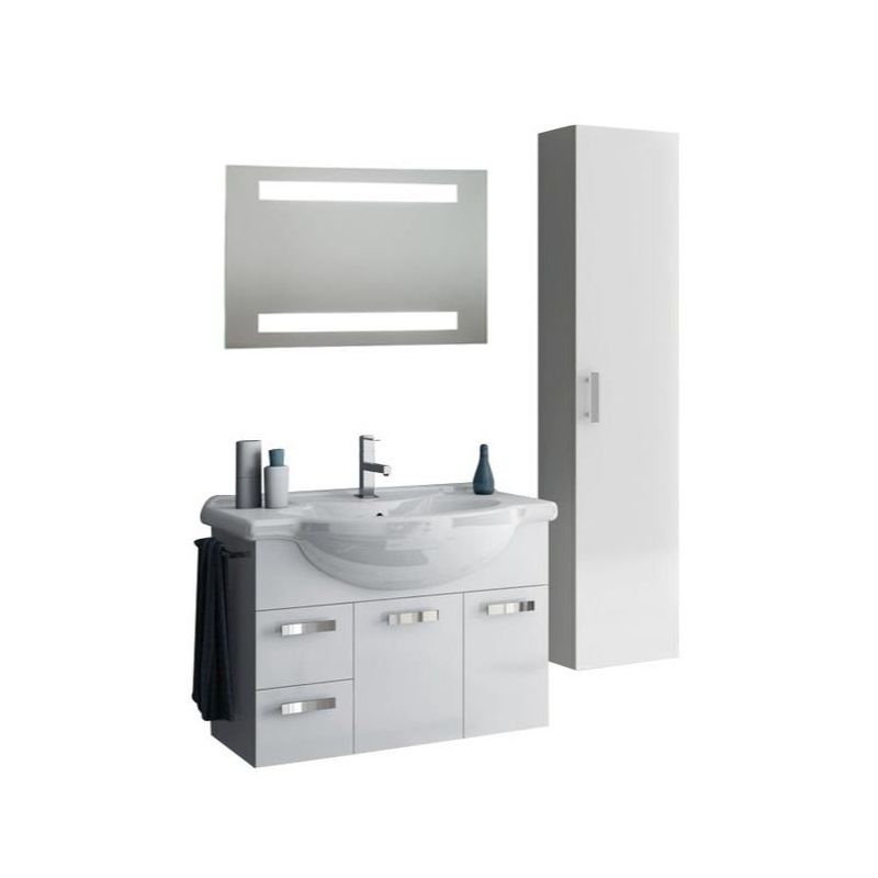 ACF by Nameeks PH34 Phinex 31-1\/2 Wall Mounted Vanity Set with Wood Cabinet, Ce Glossy White Fixture Single