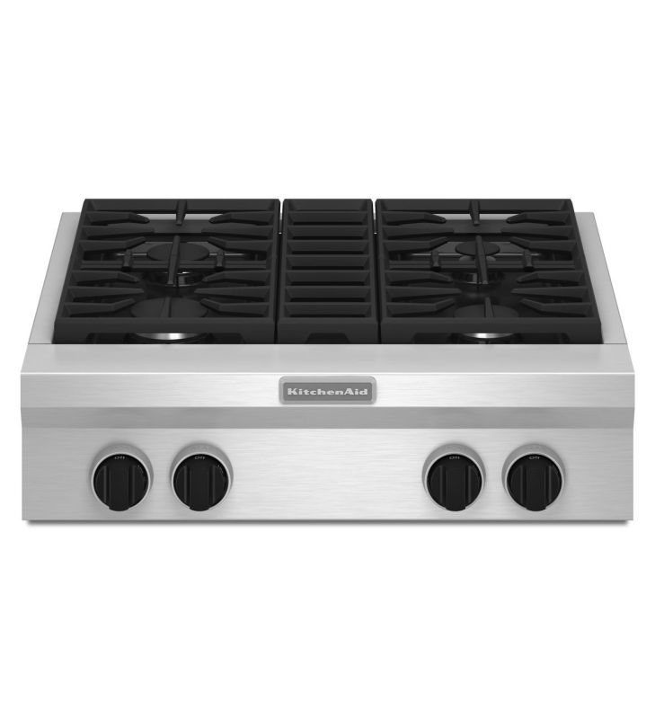 KitchenAid KGCU407V 30 Inch Wide Commercial Style Gas Cooktop with 20K BTU Ultra Stainless Steel Cooktops Gas