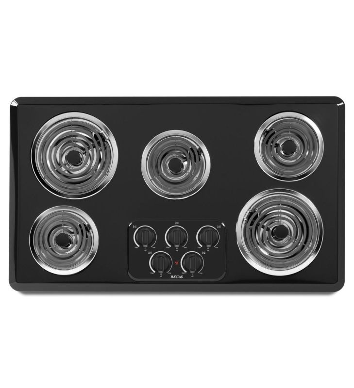 Maytag MEC4536W 36 Inch Wide Electric Coil Cooktop with Two Power Cook Elements Black Cooktops Electric