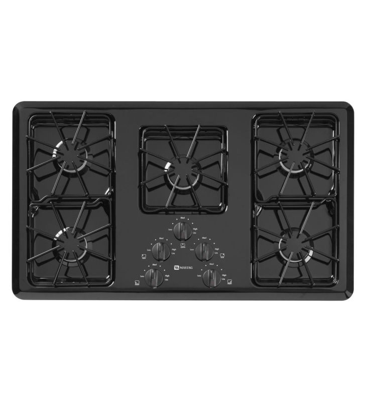 Maytag MGC4436BD 36 Inch Wide Five Burner Gas Cooktop with Two Power Burners Black Cooktops Gas