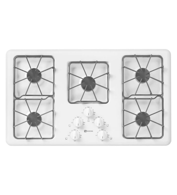 Maytag MGC4436BD 36 Inch Wide Five Burner Gas Cooktop with Two Power Burners White Cooktops Gas