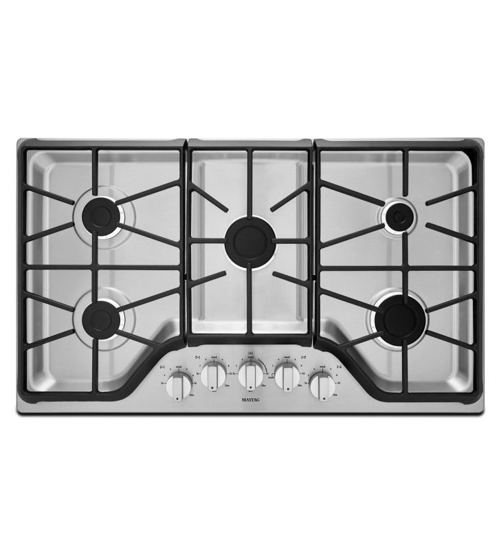 Maytag MGC7536D 36 Inch Wide Five Burner Gas Cooktop with 15,000 BTU Power Burne Stainless Steel Cooktops Gas
