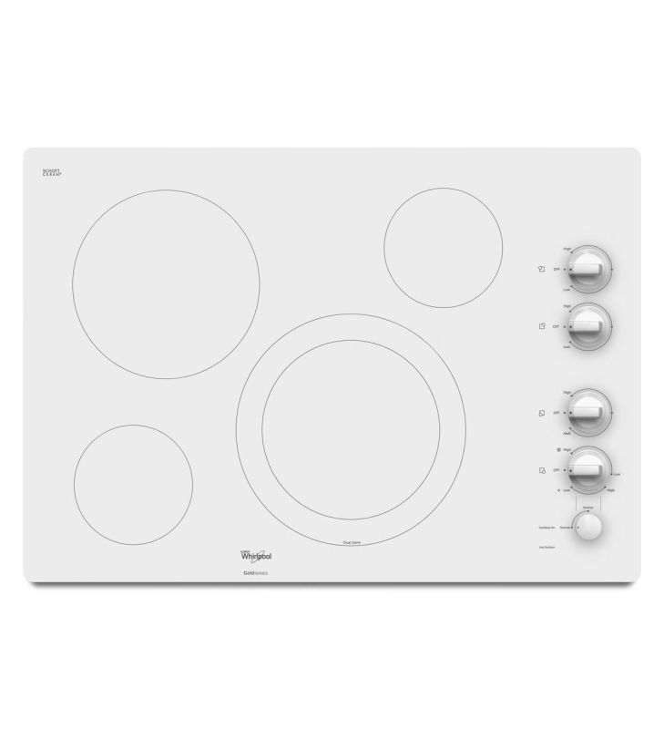 Whirlpool G7CE3034X 30 GoldA Series Electric Ceramic Glass Cooktop with AccuSim Pure White Cooktops Electric