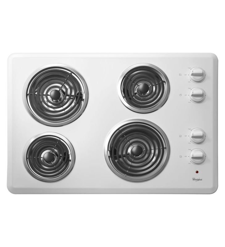 Whirlpool WCC31430A 30 Electric Cooktop with Dishwasher Safe Knobs White Cooktops Electric