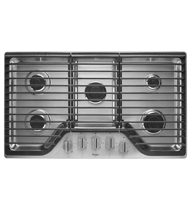 Whirlpool WCG51US6D 36 Gas Cooktop with Fifth Burner Stainless Steel Cooktops Gas