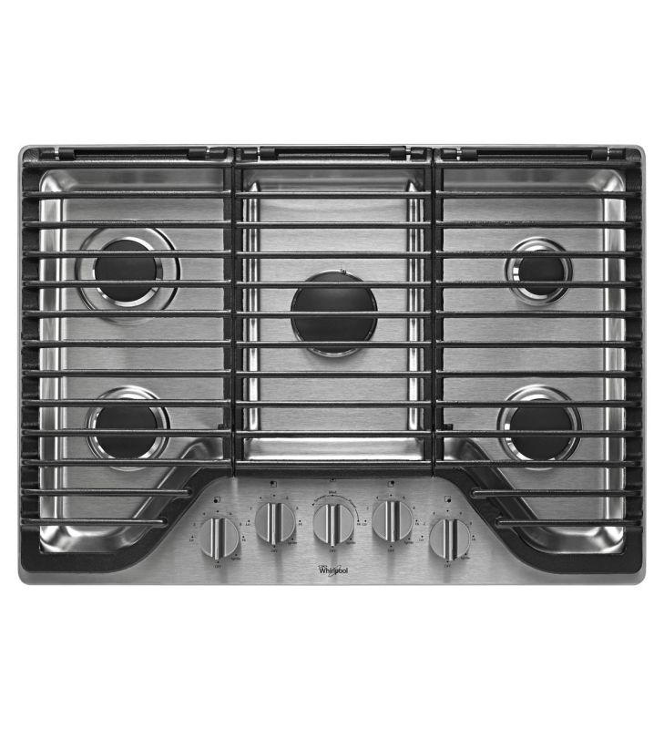 Whirlpool WCG97US0DS 30 5 Burner Gas Cooktop with EZ-2-Lifta Cast Iron Grates Stainless Steel Cooktops Gas