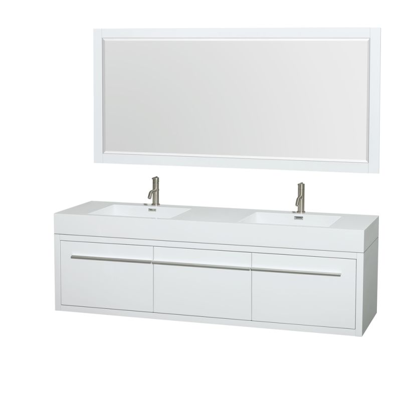Wyndham Collection WCR430072DARINTM70 72 Wall Mounted Vanity Set with MDF Cabin Glossy White Fixture Double