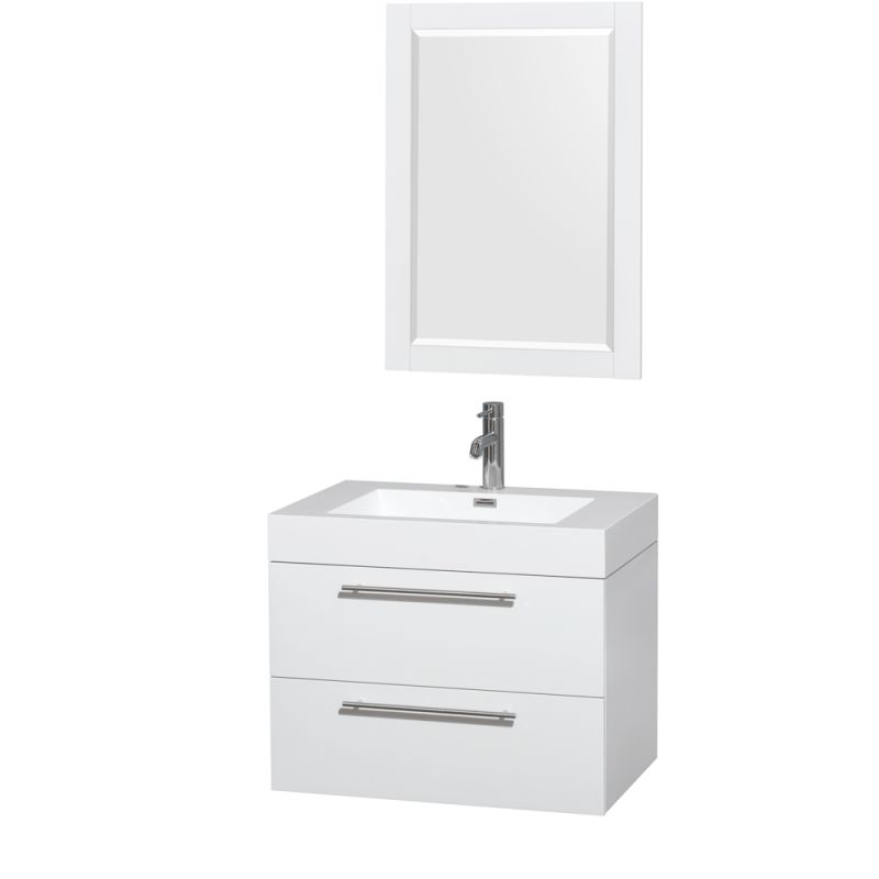 Wyndham Collection WCR410030SARINTM24 Amare 29 Single Vanity Cabinet Set - Incl Glossy White \/ Integrated Sink Fixture Single