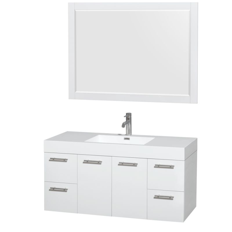 Wyndham Collection WCR410048SARINTM46 Amare 47 Single Vanity Cabinet Set - Incl Glossy White \/ Integrated Sink Fixture Single