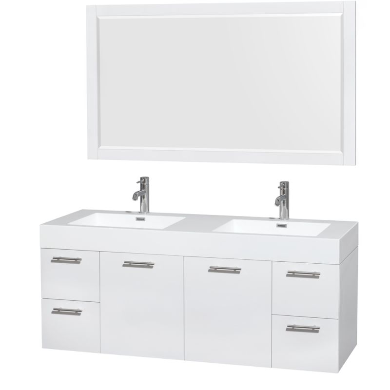 Wyndham Collection WCR410060DARINTM58 Amare 60 Double Vanity Cabinet Set - Incl Glossy White \/ Integrated Sinks Fixture Double