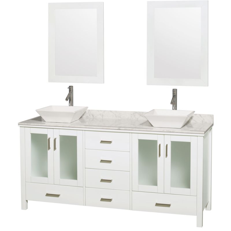 Wyndham Collection WCV01572V 72 Free Standing Vanity Set with Hardwood Cabinet, Glossy White \/ Carrera Top Fixture Double