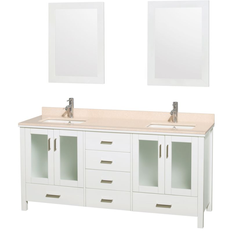 Wyndham Collection WCV01572 72 Freestanding Vanity Set with Hardwood Cabinet, M Glossy White \/ Ivory Top Fixture Double